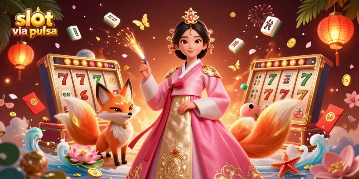 Experience the thrill of slot via pulsa with an elegant scene of gameplay, vibrant colors, and engaging elements.