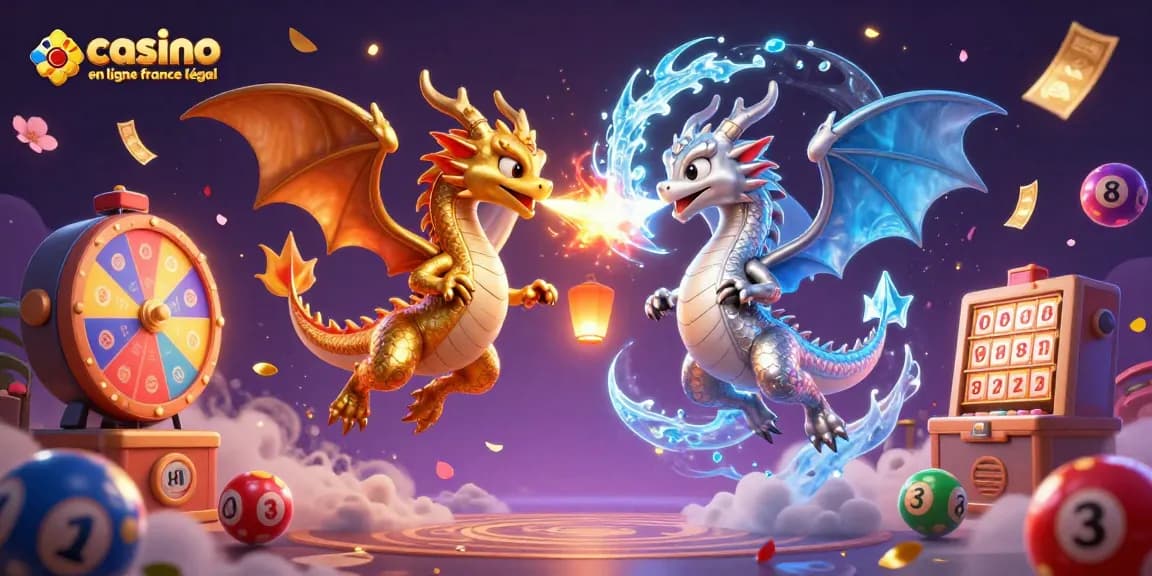 Découvrez l'excitation du casino en ligne France légal avec des dragons 3D éblouissants et des éléments de loterie vibrants.