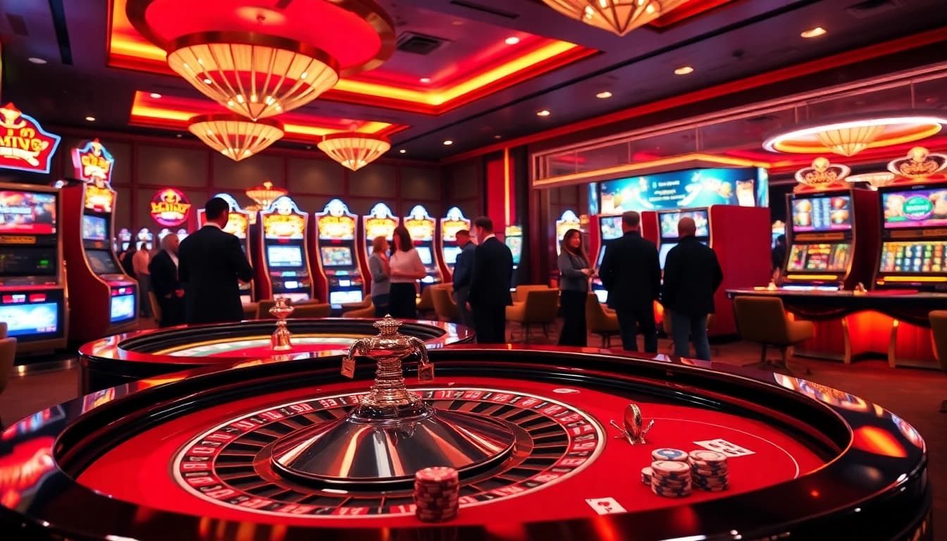 Experience excitement at hb88 casino with vibrant slot machines and elegant poker tables.