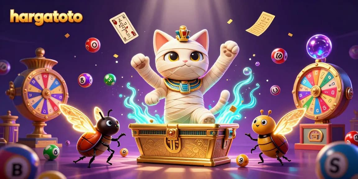 Experience hargatoto’s vibrant 3D cartoon Egyptian pyramid casino scene filled with action and lottery excitement.