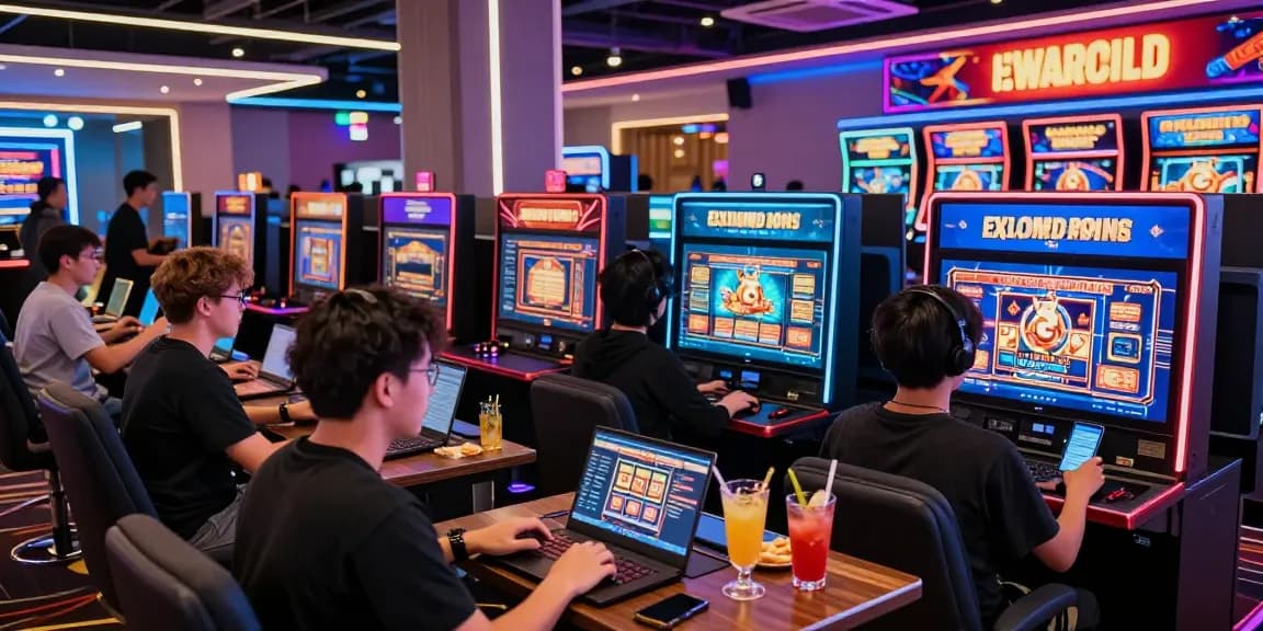 Exciting online gaming atmosphere with players exploring new online slot sites at modern casino.