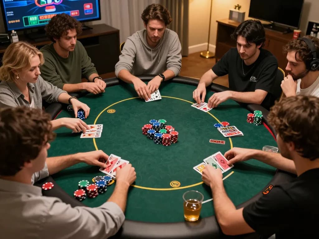 Engaging online poker session at home showcasing strategic gameplay with nohu90 interface.