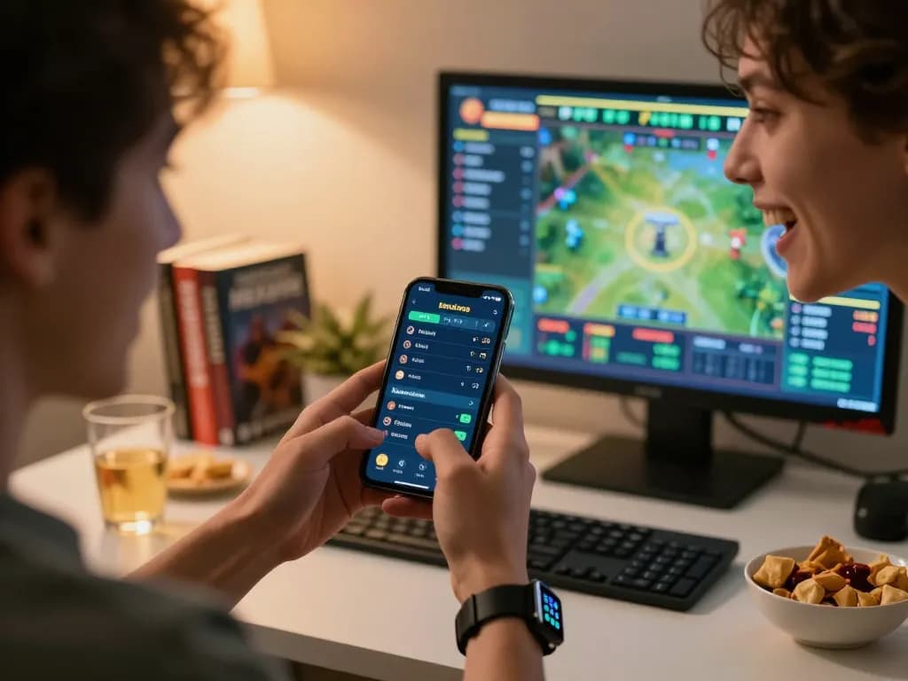 Dewi100 pengalaman taruhan online dengan pemain yang bersemangat menggunakan smartphone selama acara olahraga langsung.