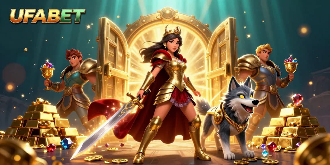Experience the thrill of betting with UFABET's vibrant casino illustration featuring a warrior queen.