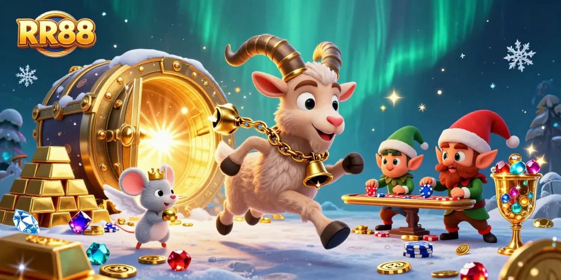 Experience thrilling RR88 gaming with festive chaos in a vibrant casino scene.