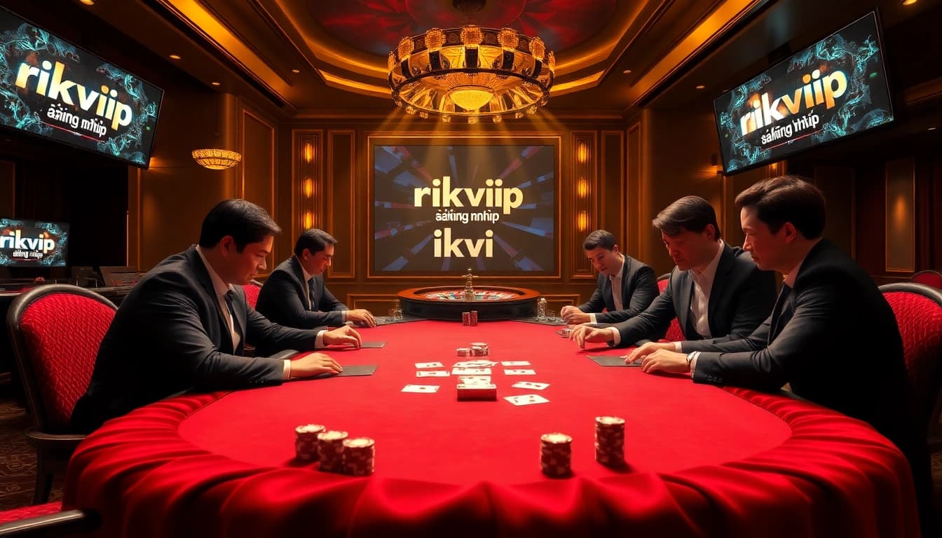 Experience the thrilling action of rikvip đăng nhập at a luxurious casino poker table, filled with vibrant chips and cards.