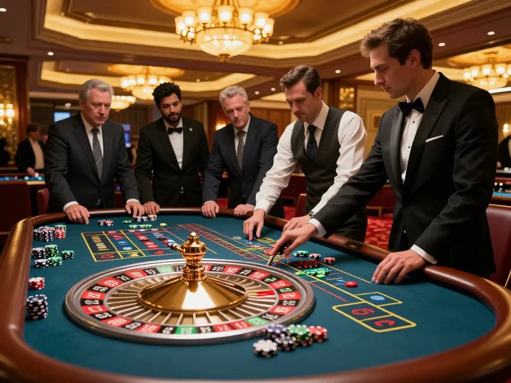 Exciting roulette action at bem88l with croupier spinning wheel, plush casino setting