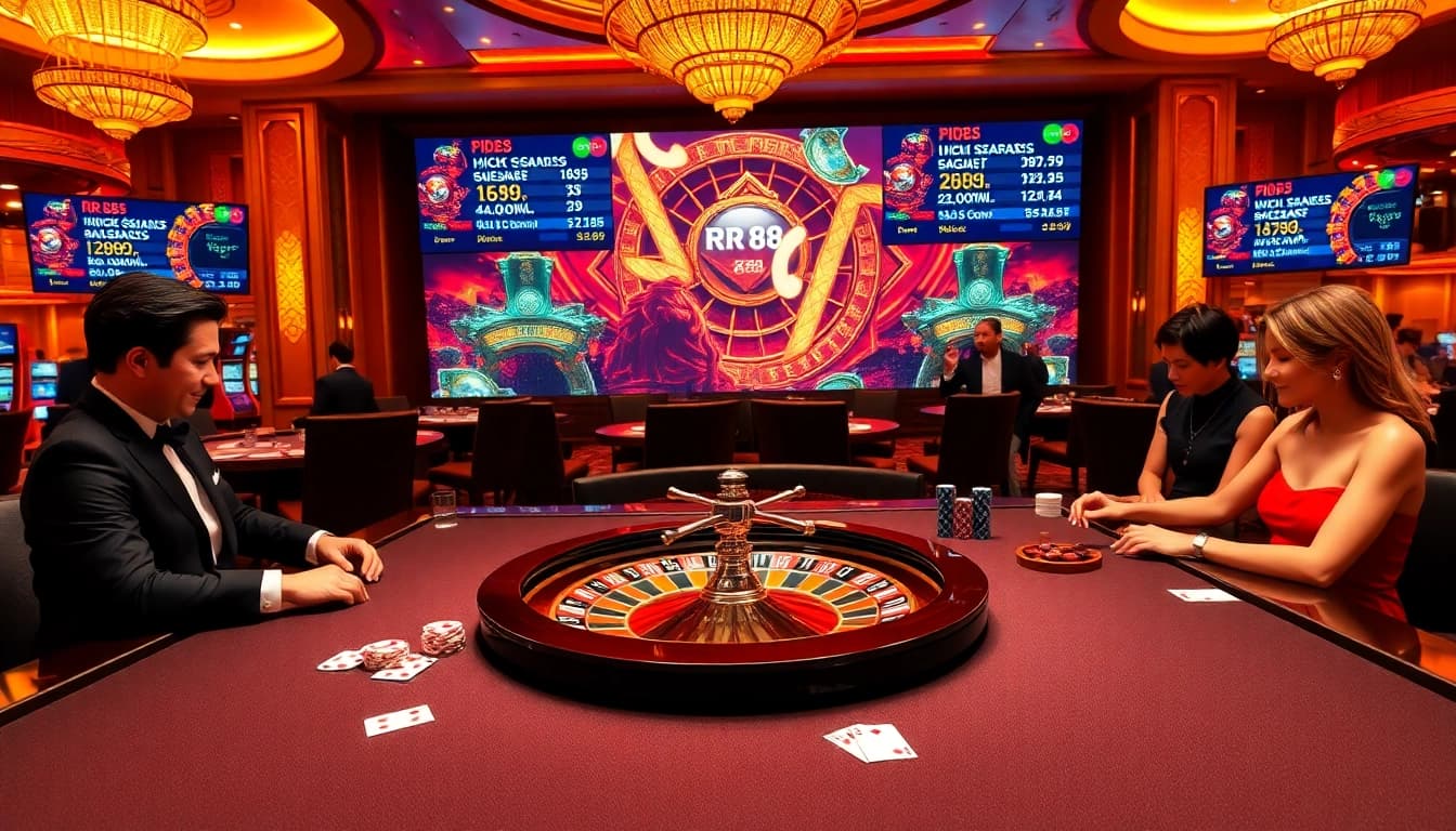 Experience the excitement of RR 88 at a luxurious casino table with roulette and poker chips.