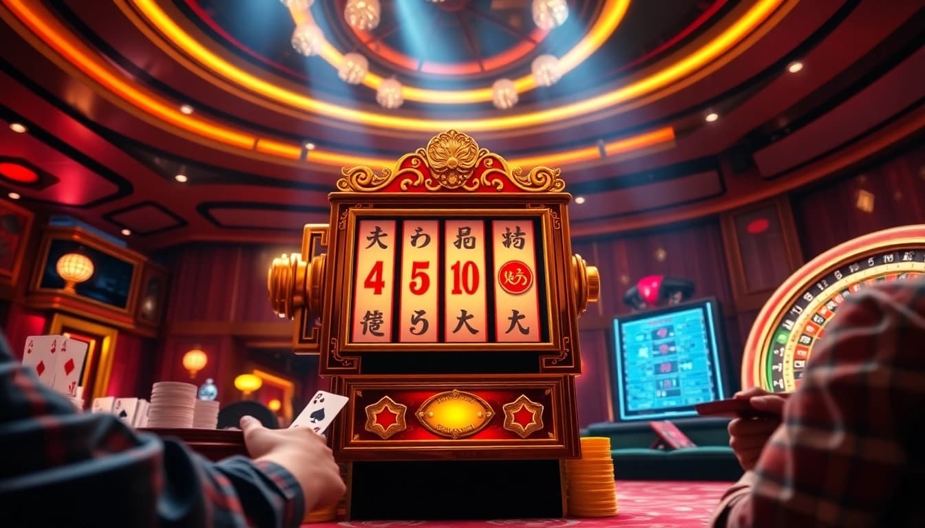 Players enjoying a thrilling Slot Mahjong experience at a luxury casino setting.