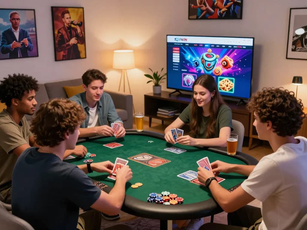 Engaged friends enjoying gaming at home inspired by https://kuwincom.net/ in an inviting atmosphere.