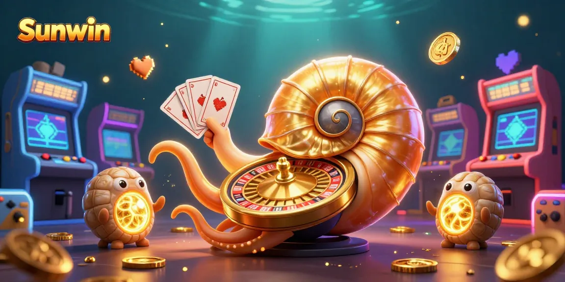 Experience thrilling gameplay with Sunwin as the giant nautilus evolves into a roulette wheel surrounded by vibrant gaming icons.
