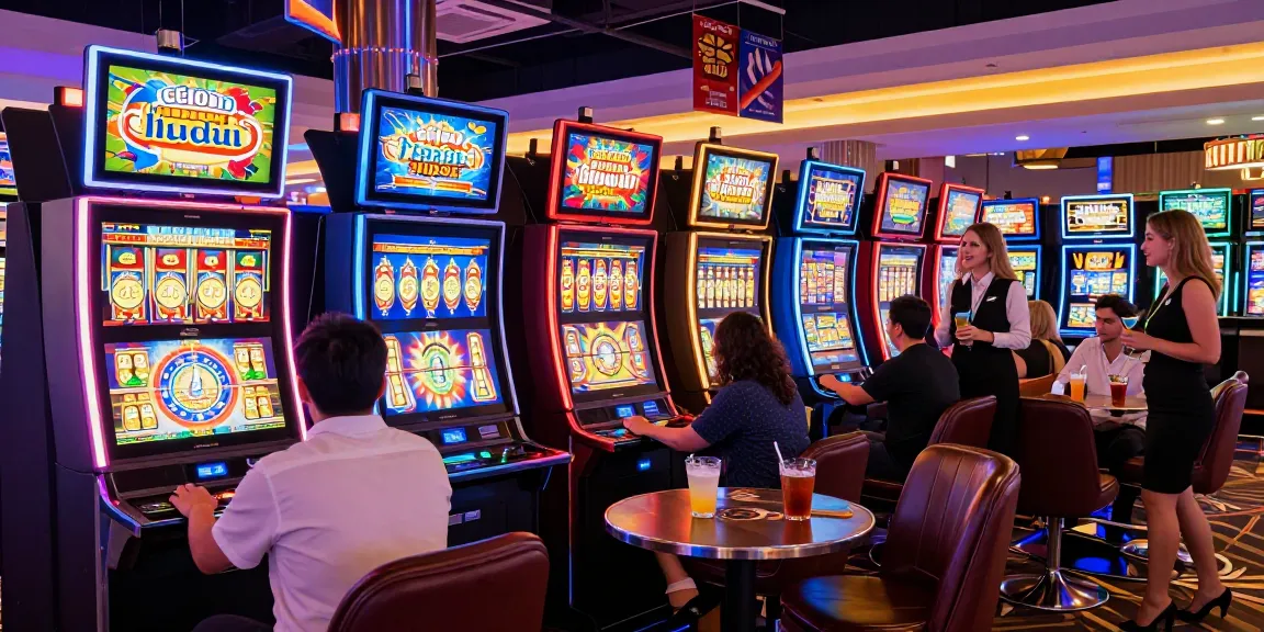 Players enjoying various slot machines in a vibrant casino atmosphere filled with excitement.