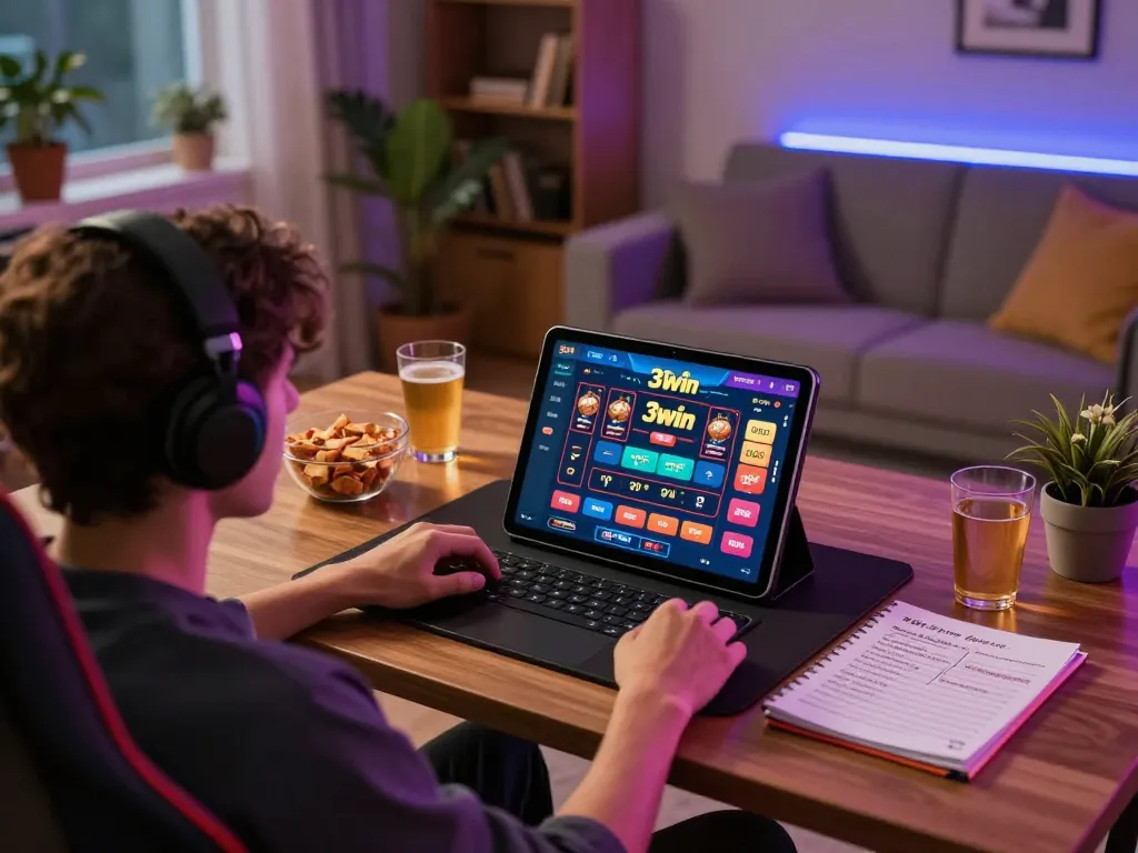 Engaging in betting strategies on 32win while enjoying a cozy home gaming setup.