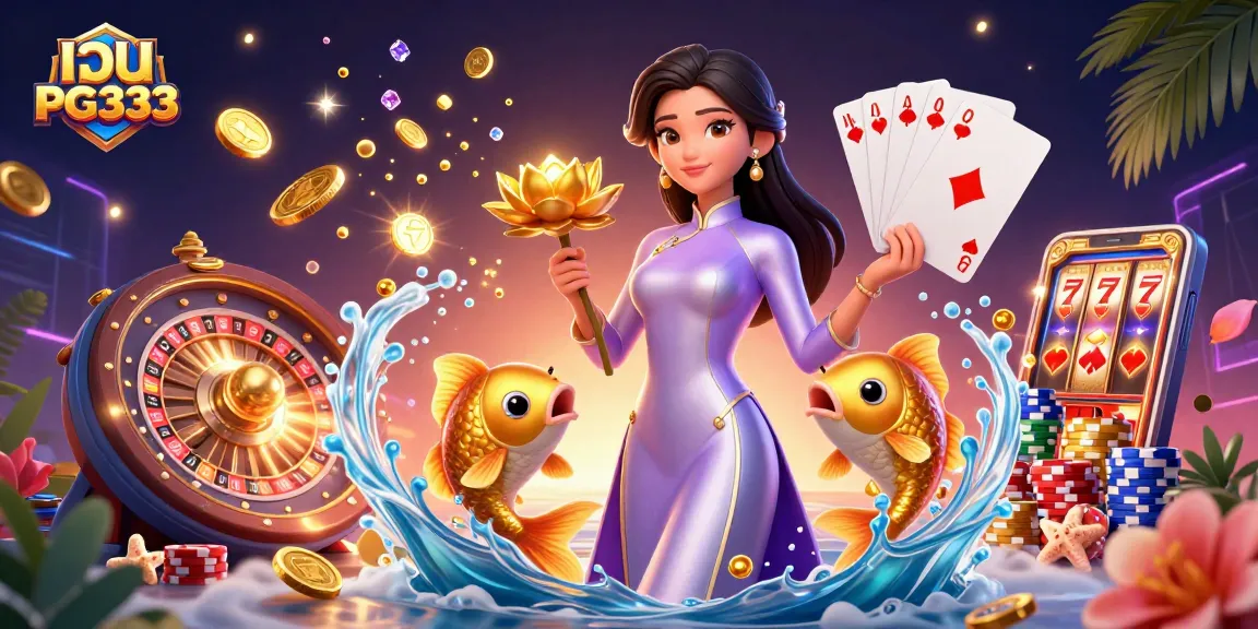 Experience the thrill of เว็บ PG333 with this vibrant 3D illustration showcasing winning slots and dynamic gaming elements.