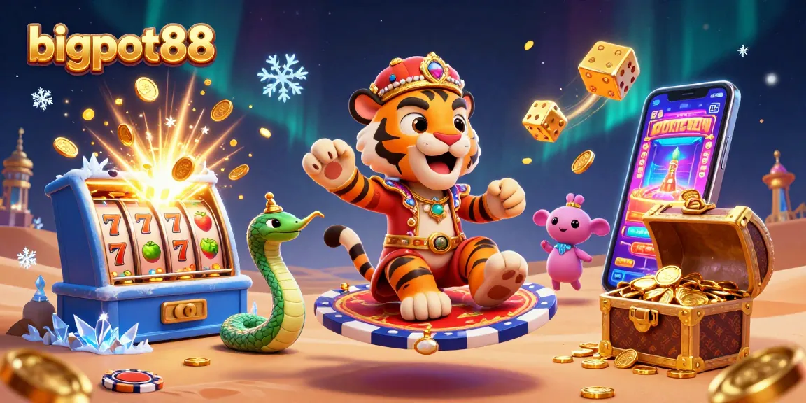 Spin the reels with bigpot88 in a vibrant, fantasy-themed casino illustration.