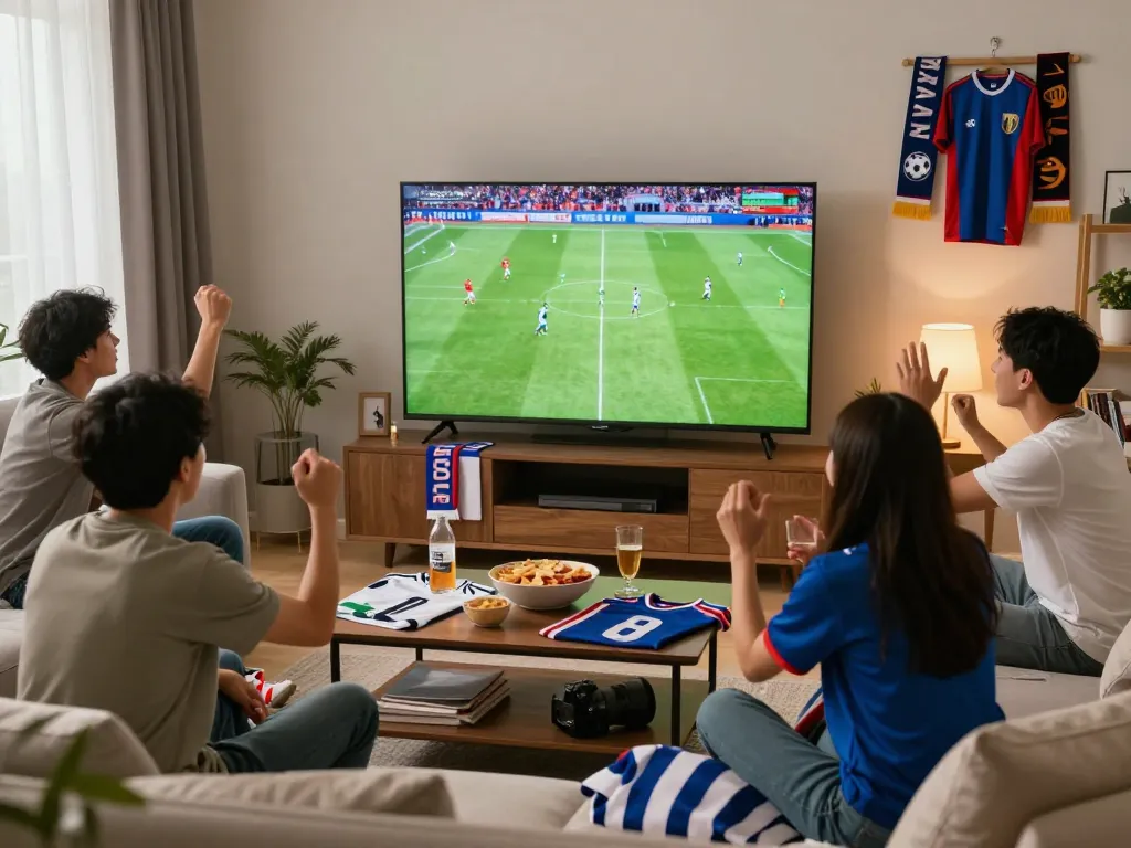 Fans enjoying lương sơn tv live football streaming in a cozy living room atmosphere.
