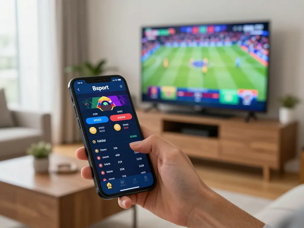 Betting on Bsport app during an exciting sports event at home for a dynamic experience.