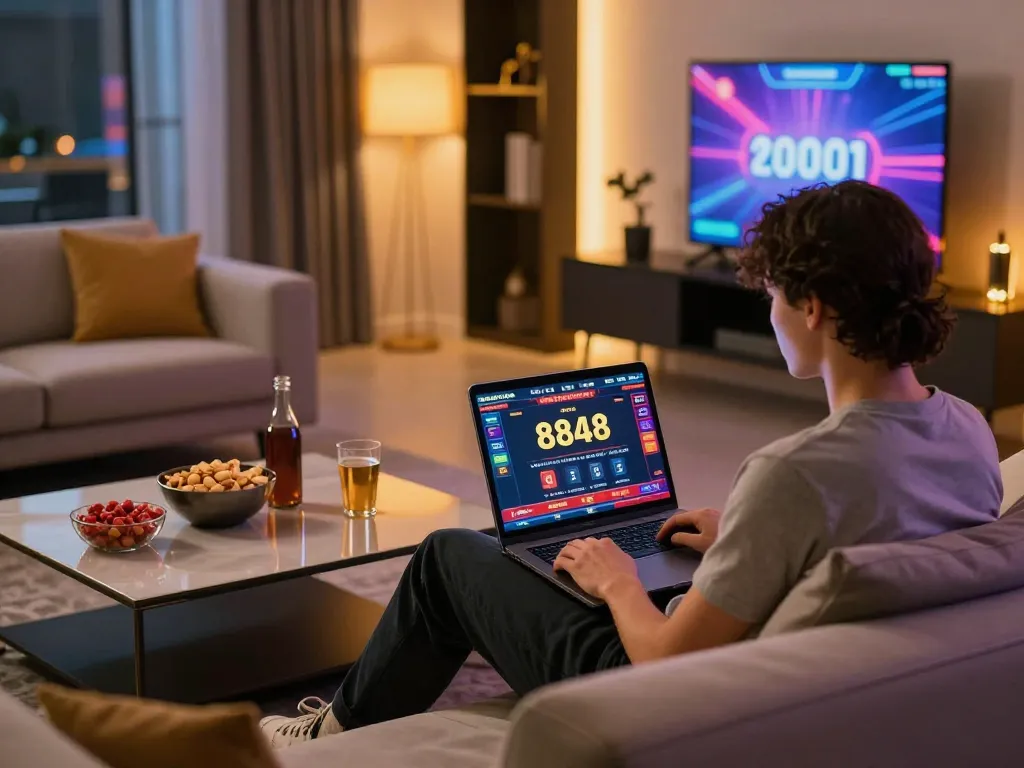 Engaging in open 88 online gaming while enjoying a cozy home atmosphere with snacks and drinks.