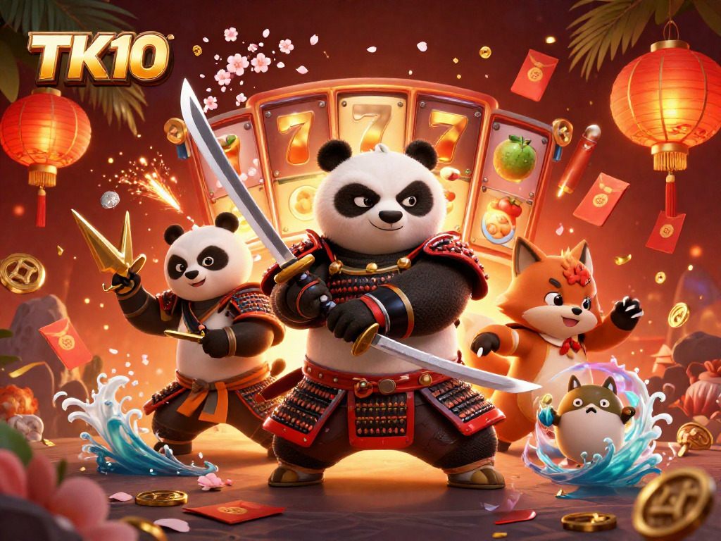 Engage with the thrilling TK10 slots experience featuring 3D characters amidst vibrant jackpot elements.