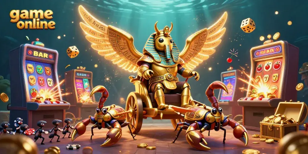 Engage in thrilling game online experiences with a vibrant casino-themed illustration showcasing dynamic characters and gaming elements.