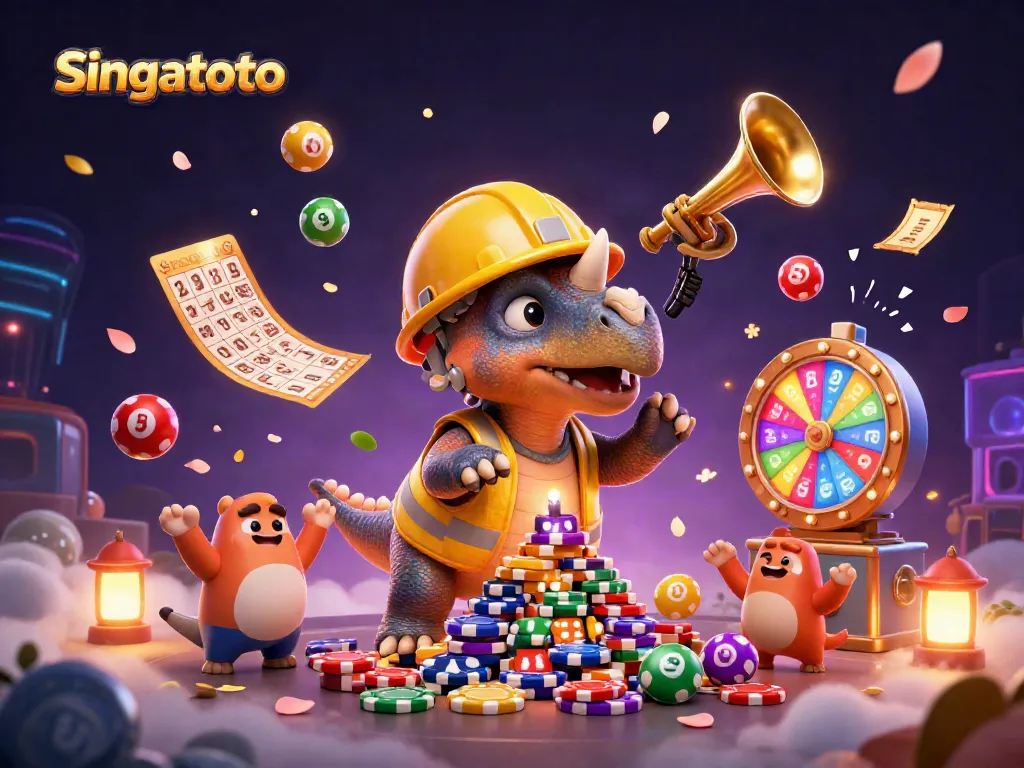 Experience the excitement of singatoto with vibrant lottery balls and animated casino elements.