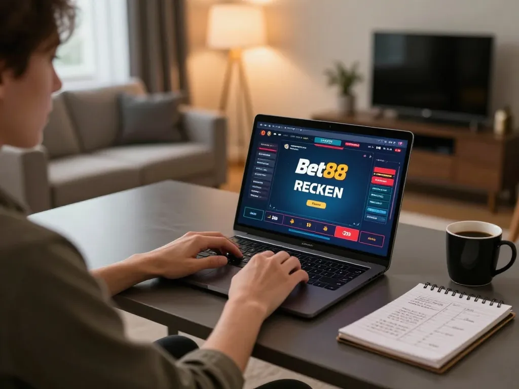 Person engages in Bet88 online gaming on a laptop with betting strategies visible