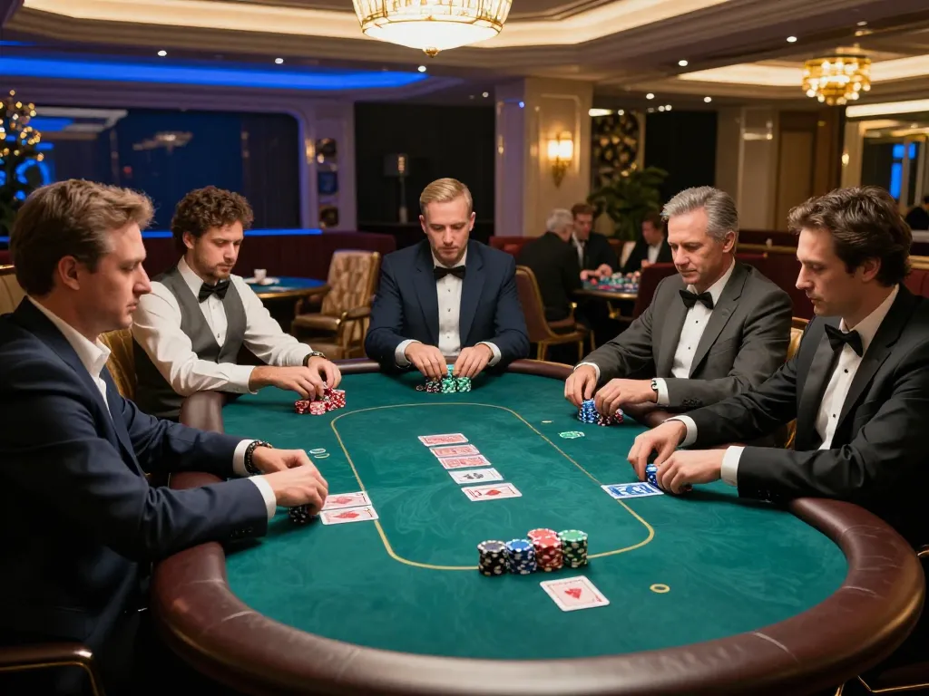 BET88 players enjoying a high-stakes poker game in an elegant VIP casino setting.
