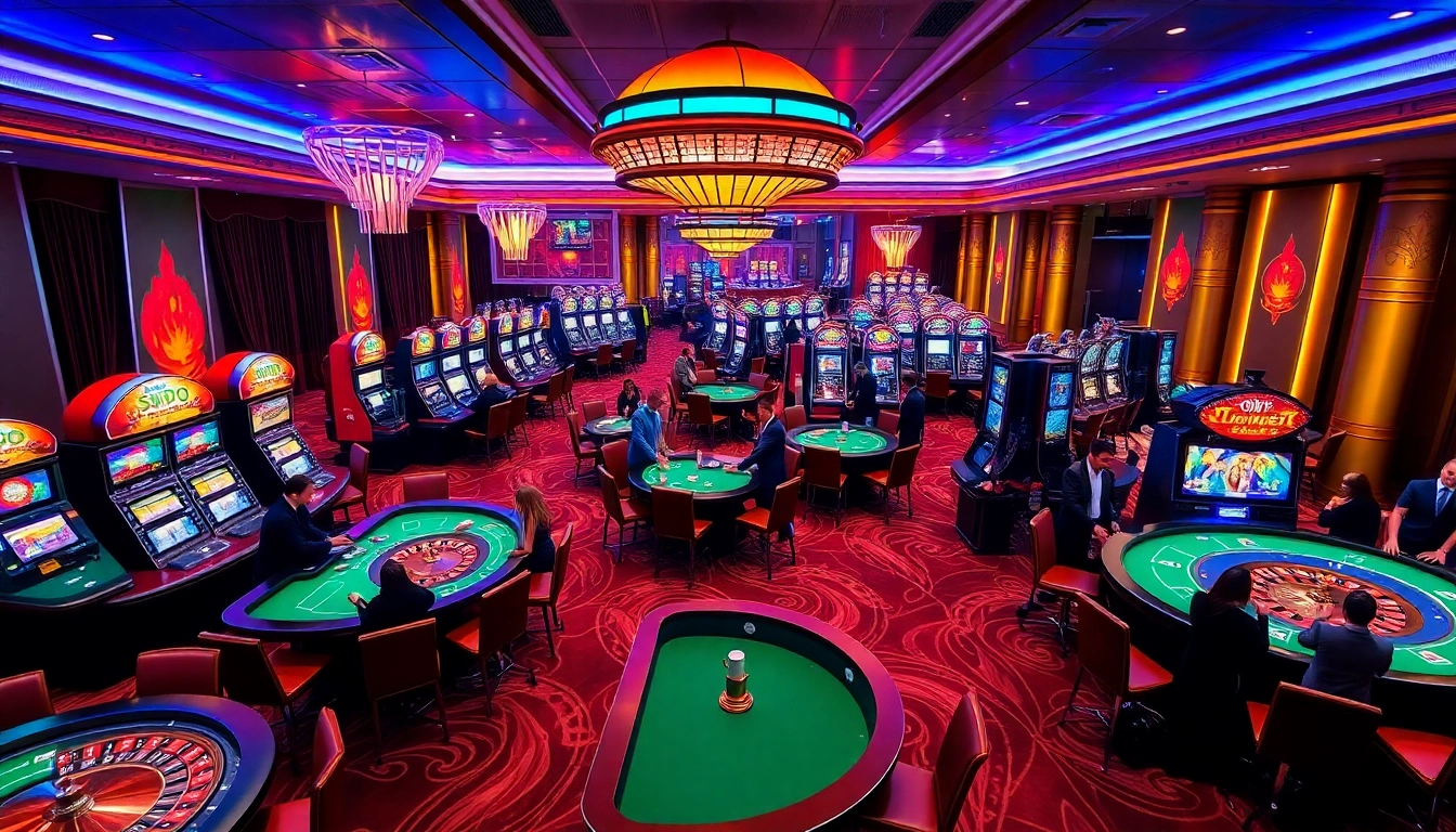 Experience the thrill of gambling in SODO with vibrant casino tables, lively players, and luxurious ambiance.