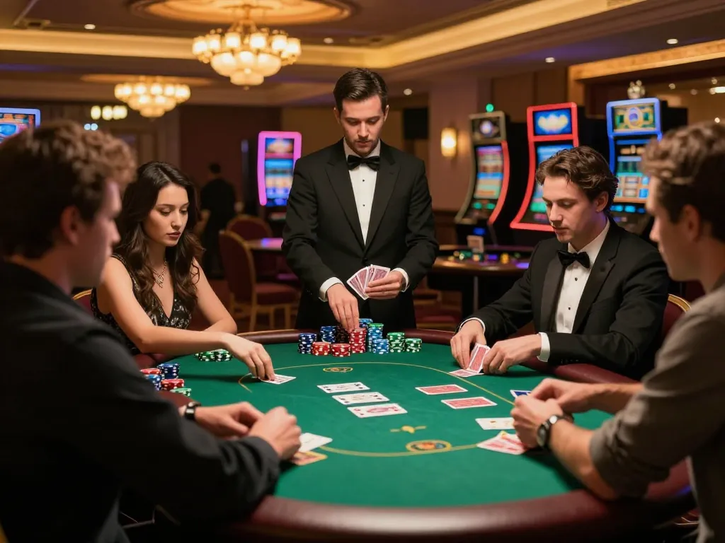 Kuwin 789 players strategizing during an intense poker game at a luxurious casino.