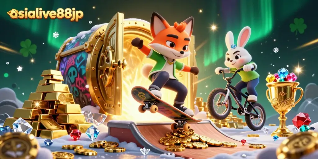 Join the thrilling action of asialive88jp with a fox and rabbit showcasing high-stakes casino adventures.
