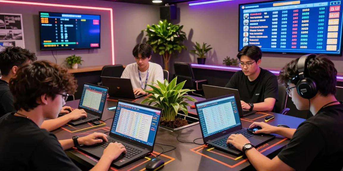 Players enjoying macantogel games in a vibrant online gambling lounge with dynamic statistics displayed.