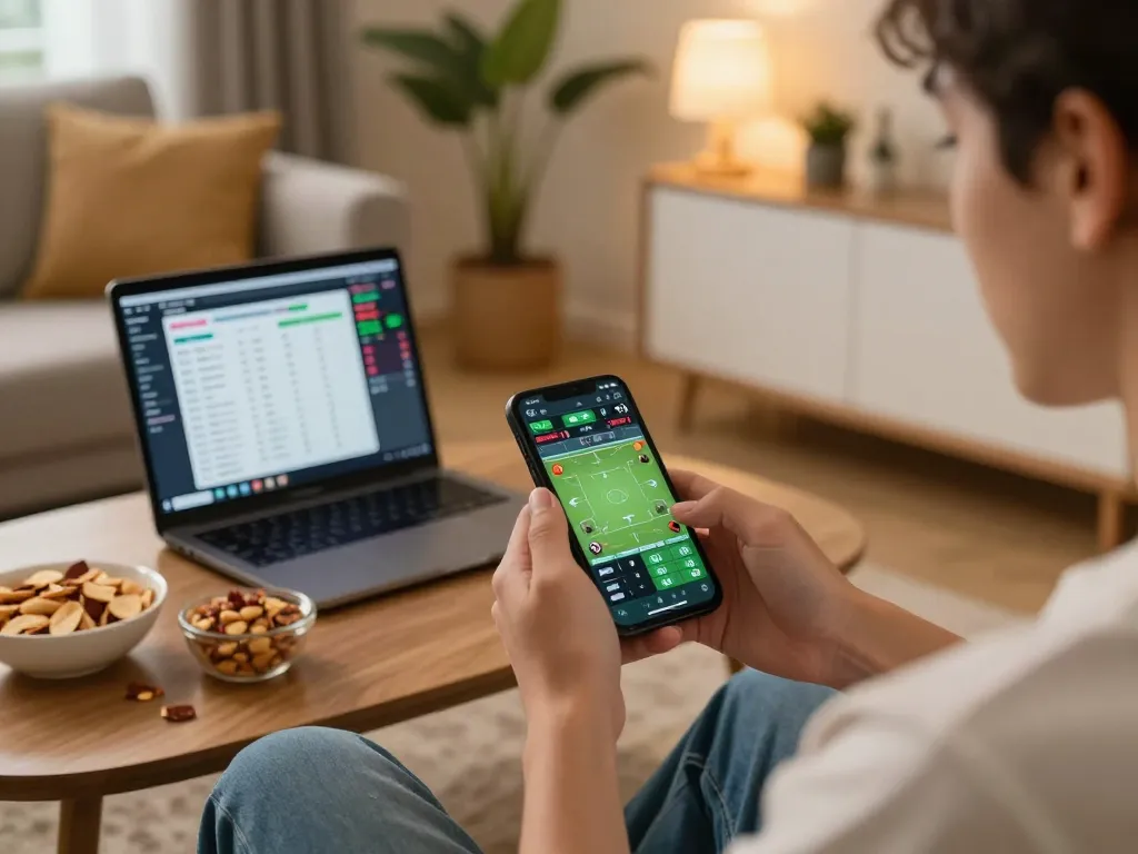 Engaging in sports betting via smartphone on kk win.com with live odds displayed