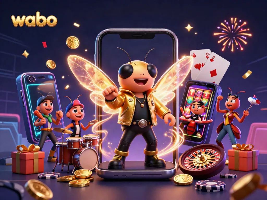 Wabo-themed vibrant casino scene with a cicada rock star and engaging game elements