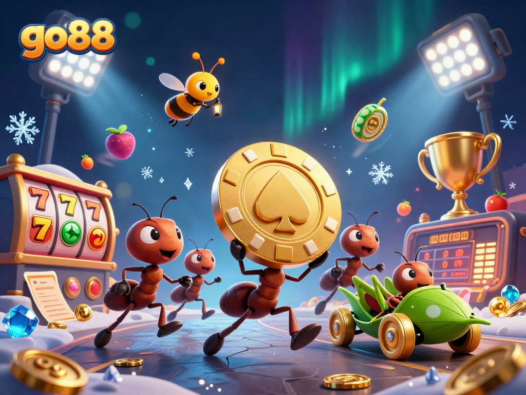 Experience the excitement of go88 as ants heist for a giant poker chip, filled with casino action.