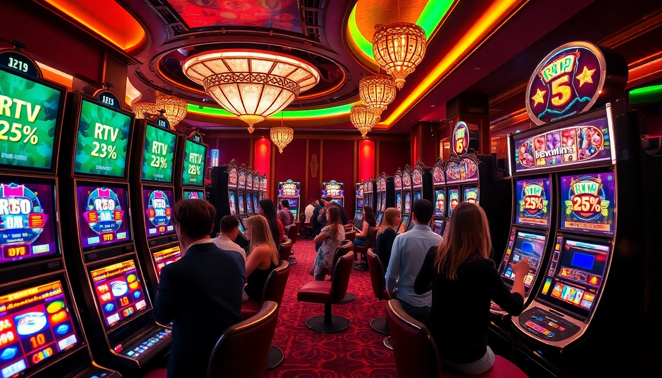 Players enjoying high RTP Slot Live games in an elegant casino setting filled with excitement.