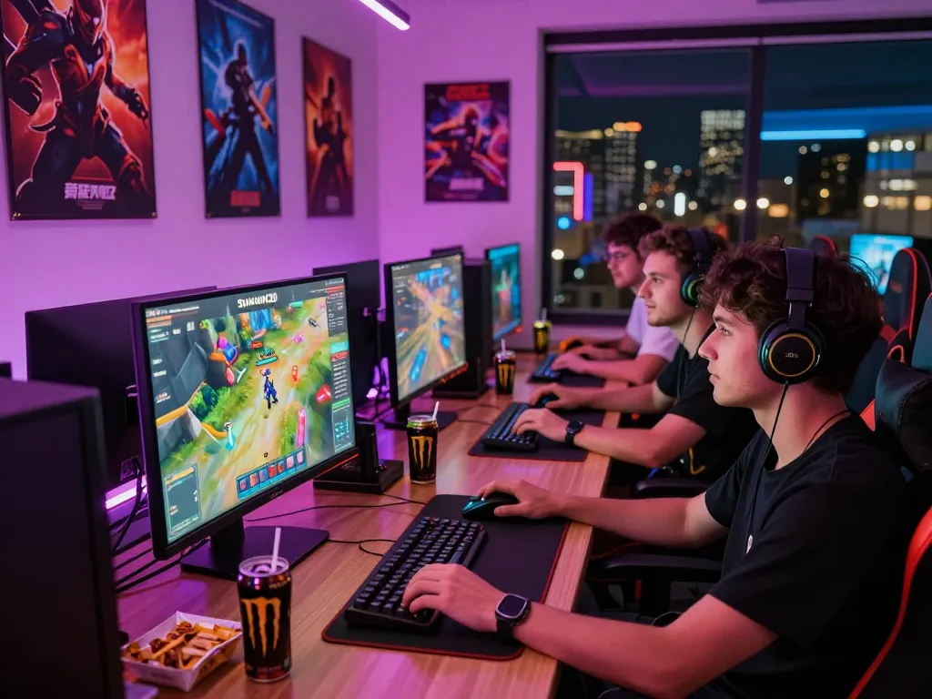Group of friends enjoying the sunwin20 online gaming experience in a vibrant studio atmosphere.