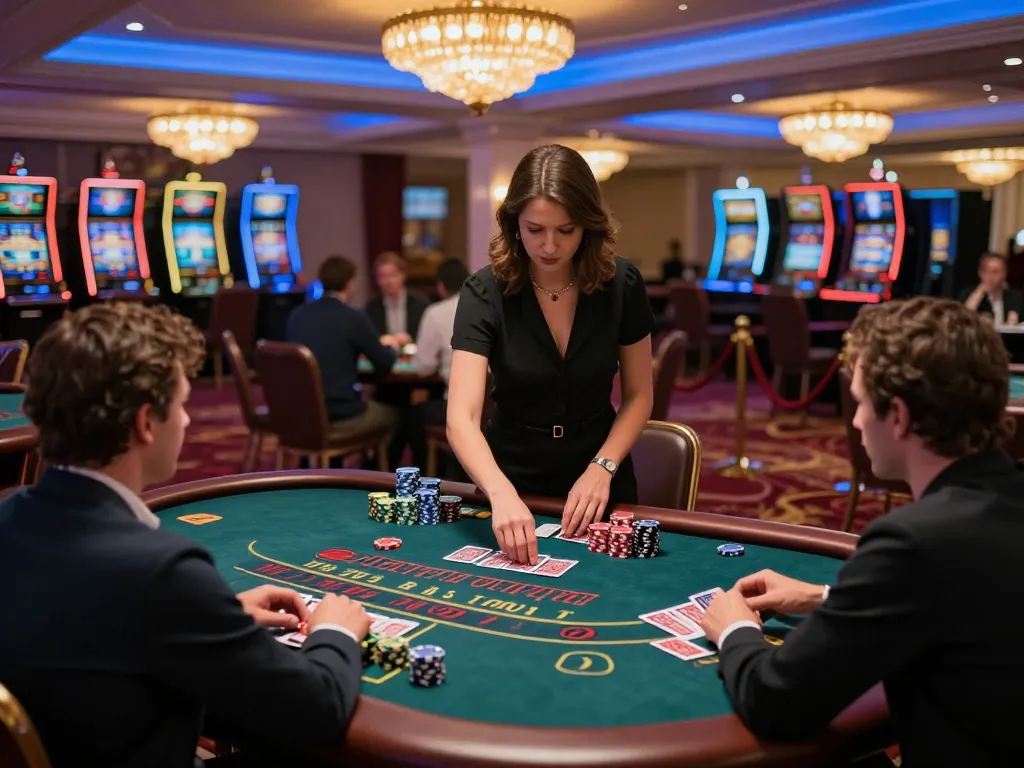 Players enjoying blackjack at a luxurious casino applying tr88 strategies for winning.