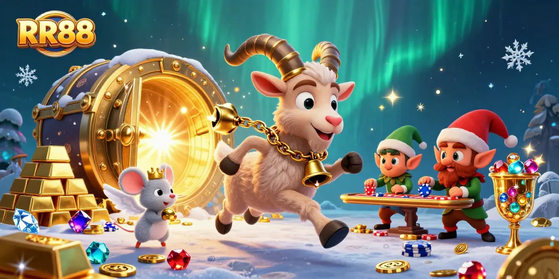 Experience thrilling RR88 gaming with festive chaos in a vibrant casino scene.