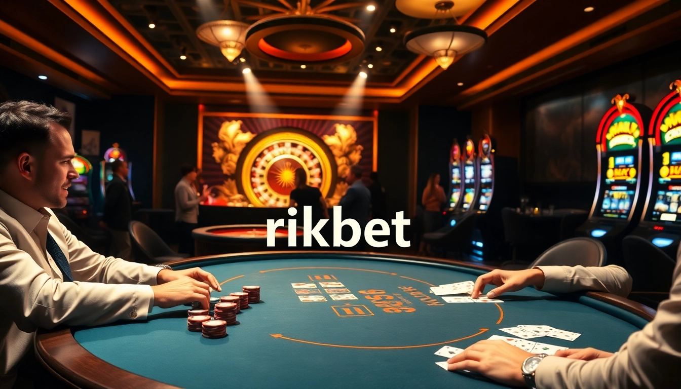 Experience riveting gameplay with rikbet at a luxury casino poker table surrounded by excitement.