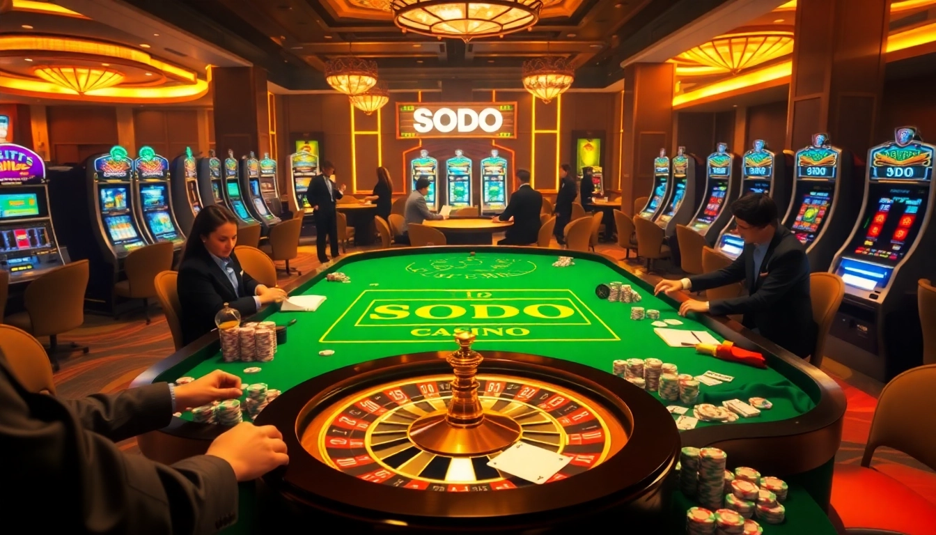 SODO casino table with vibrant gaming atmosphere, excitement in gambling action.