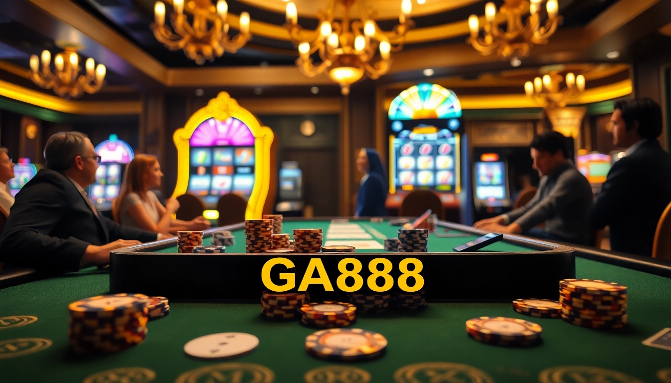 Experience the excitement of GA888 at a luxurious casino table with thrilling poker action.