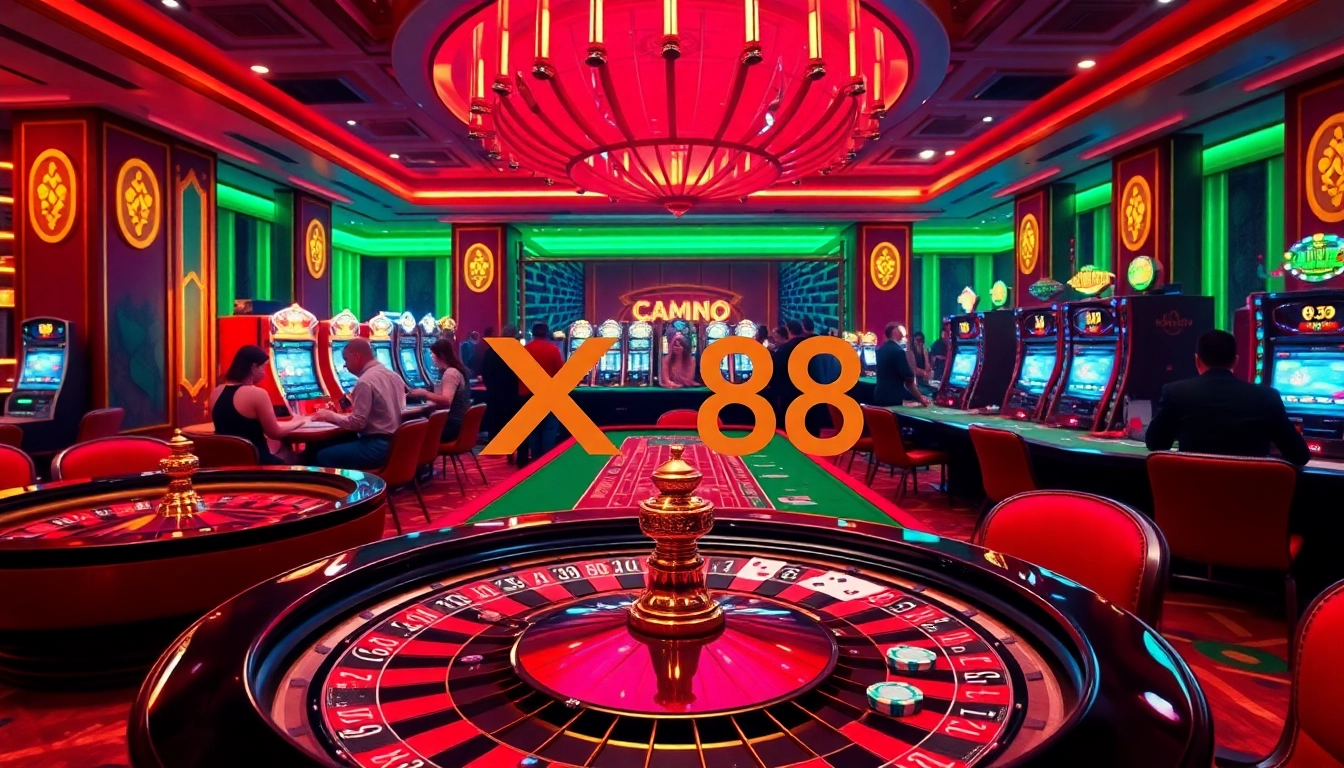 Experience the excitement of gambling at XX 88 with players enjoying roulette, poker, and slot machines.