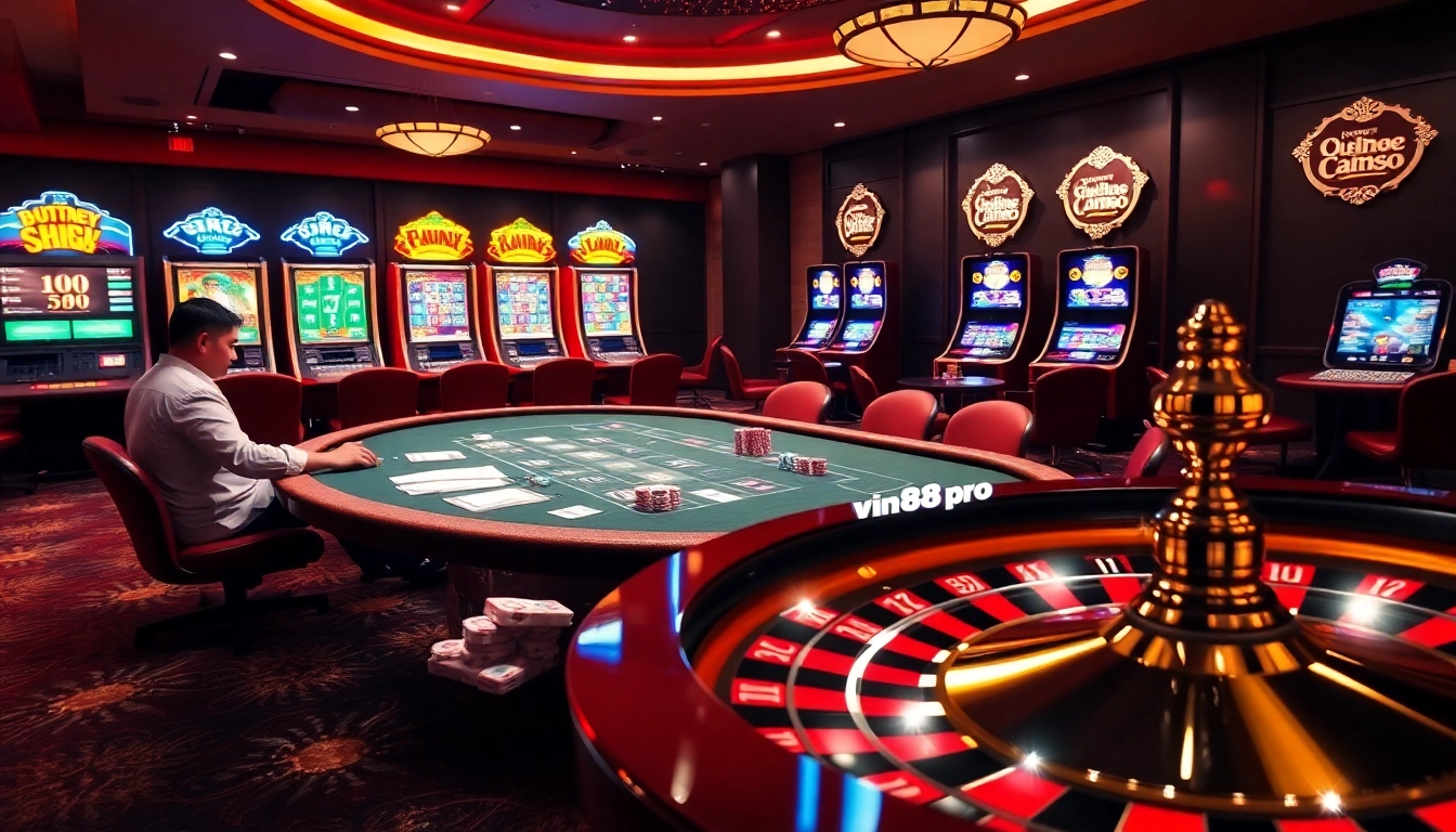Experience the thrill of online gaming at vn88pro with poker tables, roulette wheels, and vibrant slot machines.