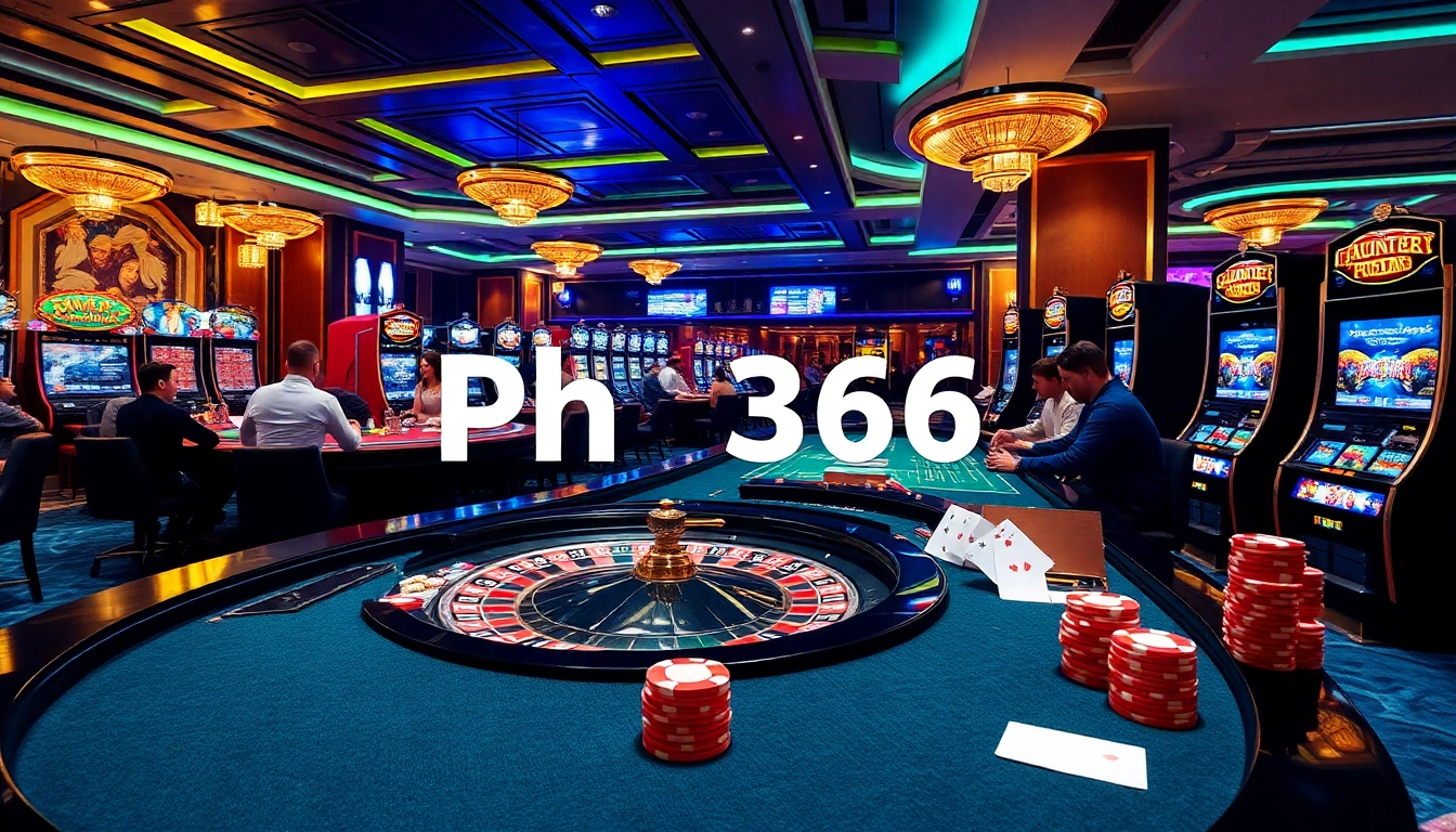 Experience the excitement of ph365 register with vibrant casino scenes featuring roulette, poker, and slot machines.