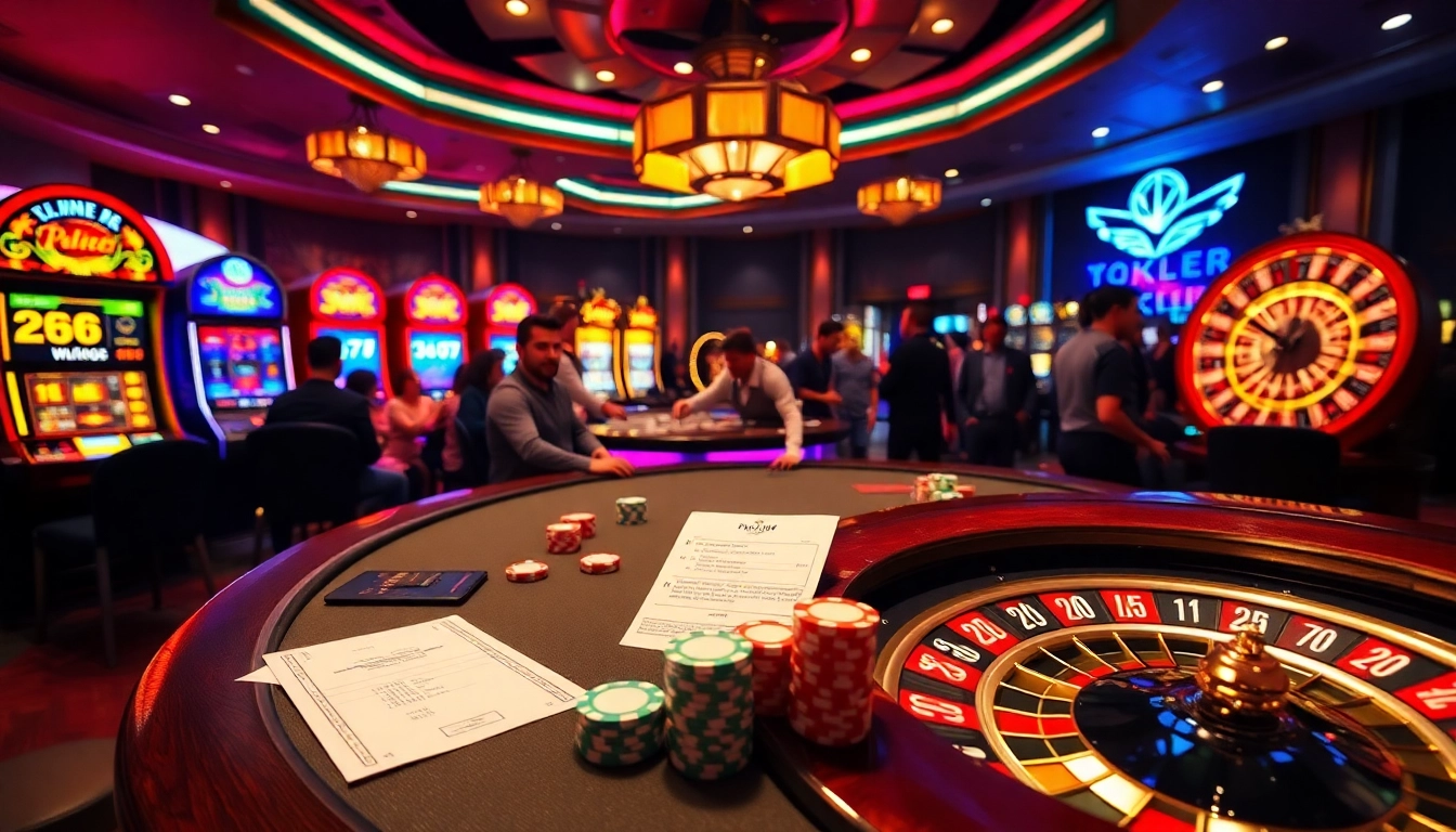 Engage in thrilling games at situs11 daftar with vibrant slot machines and a luxurious poker setup.