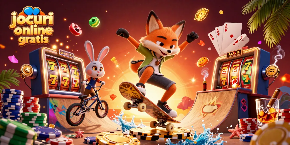 Joacă jocuri casino online gratis cu un vulpe și un iepure într-o scenă dinamică de cazinou.