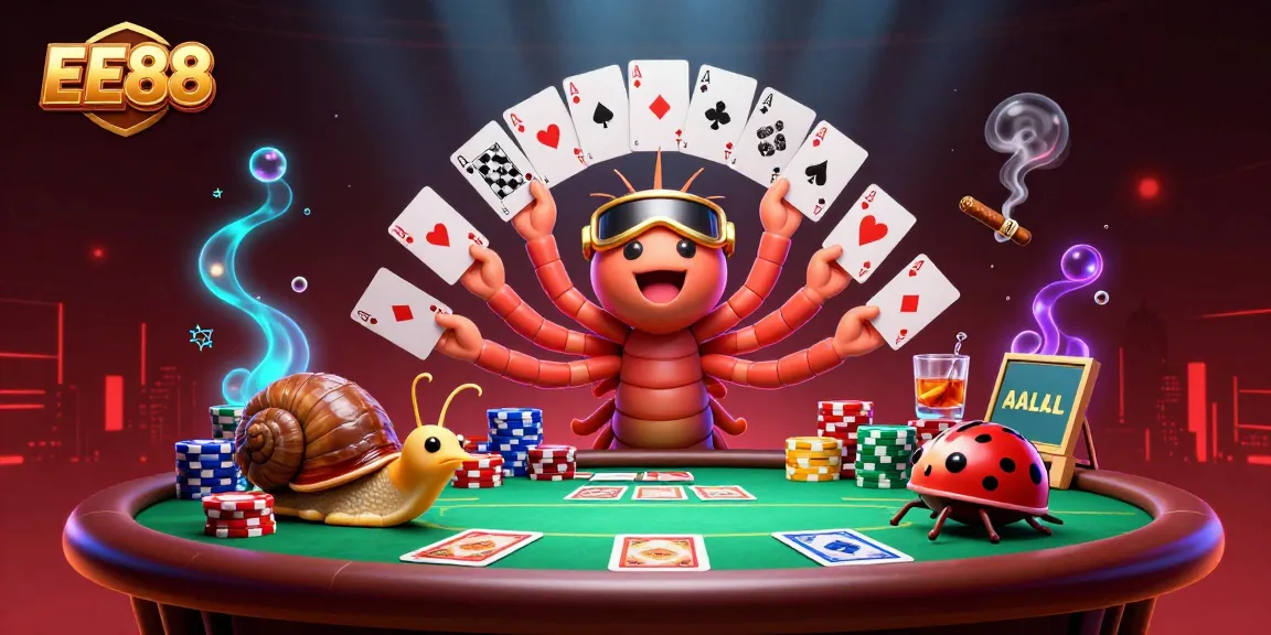 Engage in high-stakes poker at EE88 with a vibrant dealer and thrilling chip stacks.