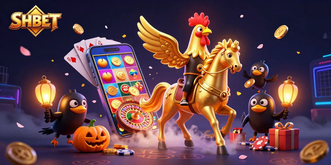 Engage with SHBET's exciting casino games featuring golden rooster and enchanting companions in a vibrant atmosphere.